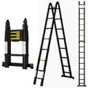 Telescoping Ladder A Frame 16.5Ft with Stabilizer Bar, Jet Black