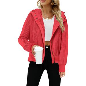Yanekop Cropped Zip Up Hoodie Women Waffle Knit Fall Jackets Casual Corduroy Jacket 2025 Fall Outfits with Pockets (M)