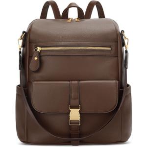 KKXIU Backpack Purse for Women  PU Leather Ladies Backpack for Daily with AntiTheft Lock Pocket, Small Daypack with Luggage Strap & Water Bottle Pockets (Coffee)