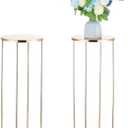 2 Pcs Gold Cylinder Pedestal Stand Tabletop Metal Flowers Floor Round Cylinder With Metal Panel 2.62ft High Geometric Display Rack for Wedding Parties Birthday Decoration