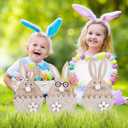 ParseBio 3 Pcs Easter Bunny Table Wooden Sign Easter Peeps Decor Spring Wood Bunnies Rabbit Ornament Farmhouse Tabletop Decoration for Easter Party Tiered Tray Mantle Desk Office Home Party