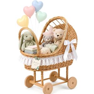 Vintage Wicker Baby Carriage Basket Set for Baby Shower, Wedding Party