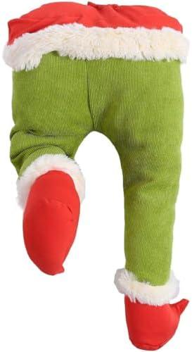 Garneck Christmas Elf Legs Tree Topper: Pose-Able Plush Stuffed Elf Feet Body Garland Ornaments Green Stole Xmas Tree Holiday Party Indoor Outdoor Decoration