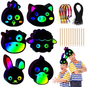 UgyDuky 60PCS Farm Animal Scratch Bookmarks, Rainbow Scratch Art, DIY Rainbow Paper Cards Craft Kit Birthday Decorations, Pet Magic Art Project Party Favors