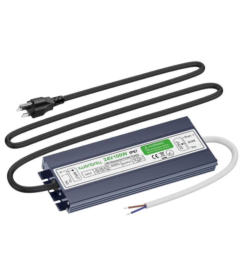 LED Driver 100 Watts Waterproof IP67 Ultra Thin 0.7in 24V Aluminum DC Output Low Voltage Transformer Outdoor Power Supply Adapter for LED Strip,Landscape Lighting Project, and Any 24V LED Lights