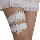 IMOMOTO Wedding Garters for Bride, Blue White Bridal Lace Garter Set with Pearl.
