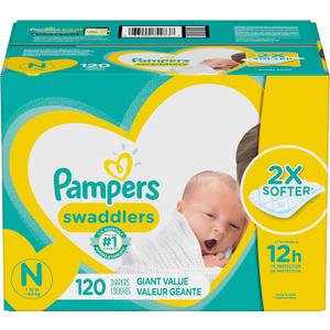 Pampers Swaddlers Disposable Diapers Newborn, Size N, 120 Count, Giant