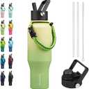 BJPKPK Insulated Water Bottles with Straw Lid, 35oz Metal Water Bottle with 2 lids & Paracord Strap, Double Wall Stainless Steel Vacuum Tumblers, Cups, Mugs, Thermos for Hot& Cold Drinks, Fresh Green