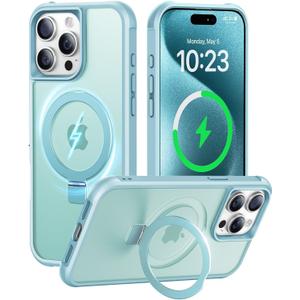 Magnetic Invisible Stand Designed for iPhone 15 Pro Max Case [Military Drop Protection] [Compatible with MagSafe] Shockproof Slim Translucent Matte Cover for iPhone 15 Pro Max Phone Case 6.7", Blue