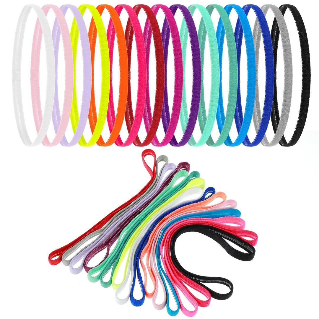 Lusofie 15 Pcs Thin Elastic Headbands, Non Slip Running Headbands For Women And Men (Multi-Colored) (Colorful)