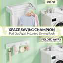 Foldable Wall Mounted Drying Rack, Stainless Steel Expandable Clothes Drying Rack with 6 Knobs, Heavy Duty Laundry Drying Rack for Apartment, Laundry Room, Balcony, 4 Thickened Rods