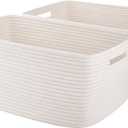 OIAHOMY Storage Basket for Shelves, Closet Cube Storage Bins Baskets for Clothes Blanket Towels, Baby Nursery, Toy Baskets Box, Woven Rope Basket, 17.72*12.99*7.87 IN, 2 Packs White