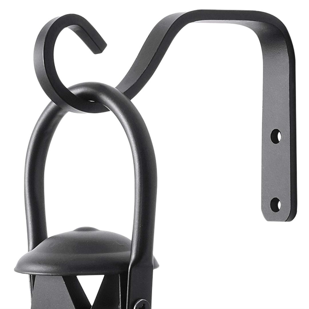 2Pcs 5in Decorative Outdoor Iron Wall Hooks for Hanging Lantern Jar Sconce Solar Light Small Planter Bird House, Black