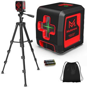 Motovera Self Leveling Laser Level 100ft, Green Cross Line with Tripod, 4 Brightness Modes & Pulse Function, Manual & Self-Leveling Modes, IP54 Waterproof for Picture Hanging, Tile, DIY Construction