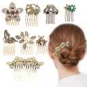 8 Pack Vintage Hair Side Combs for Women Decorative, INLAZYTIM Retro Gold Pearl Rhinestone Metal Hair Comb Clips with Teeth Grip Crystal Bridal Hair Piece Pins for Wedding Accessories