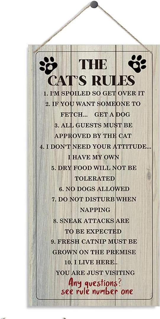 Pet Decor Signs, Decorative Wood Hanging Wood Plaque, Funny Cat Sign, Cat Room Hanging Decor, Wall Decor Art, Cat Family Home Decor, Cat Gift, Cat Lover Gifts B (THE CAT'S RULES Style 2)