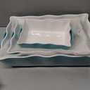 Sweejar Casserole Dishes for Oven, Ceramic Bakeware Set of 3, Rectangular Baking dish with Handles, Wave Edge Lasagna Pan Deep for Cooking, Cake, Dinner, Banquet and Daily Use (Turquoise)