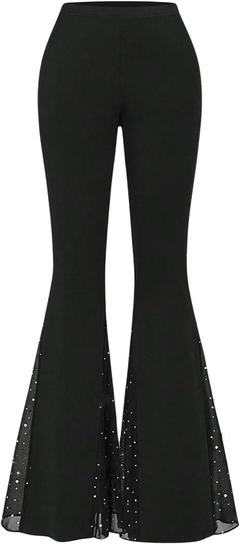 Verdusa Women's Goth 70s Bell Bottoms Pants Y2K Flare Pants Disco Outfit Party Clubwear (Black)