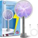 Electric Fly Swatter Racket, Mosiller 2 in 1 Bug Zapper with Type-C Rechargeable Base, 4000V Mosquito Killer with 3-Layer Safety Mesh for Pest Insect Control for Indoor、Office、Camping(Grey-1 Pack)