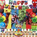 xisudwwdj 55 Pcs Hero Party Decorations,Birthday Decorations Include Banners,Cake Topper,Cupcake Topper,Latex Balloon,Shaped Aluminum Balloon,Backdrop Super Movie Theme Party
