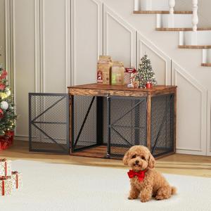 VOPEAK 31" Dog Crate Furniture, Chew Resistant Kennel for Small Medium Dogs Puppy, Heavy Duty Dog Crate Kennel Indoor, Wooden End Table for Bedroom Living Room, Farmhouse