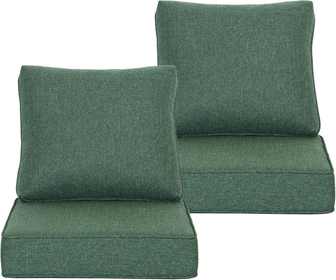 Dark Green Outdoor Deep Seat Cushions 23.5x25 inch Cushions,Fade Resistant, Deep Seat Bottom and Back Cushion for Chair, Sofa and Couch,2 Sets (Drak Green, 23.5"X25")