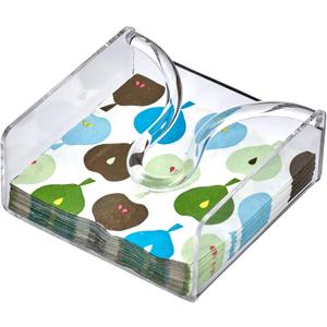 Amazing Abby Acrylic Luncheon Napkin Holder (6.5"x6.5"), Clear Plastic Napkin Dispenser with Weighted Arm and Non-Slip Pads, Great for Kitchen Counter, Dining Table, Bathroom Vanity, and More