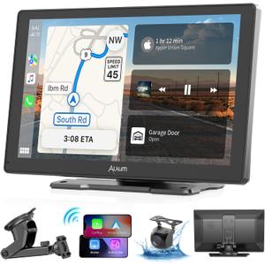 Wireless Apple Carplay Screen for Car, 9" HD Touchscreen Portable Car Stereo with Android Auto, Backup Camera, Mirror Link, GPS Navigation, Voice Control, AUX - Compatible with All Vehicles