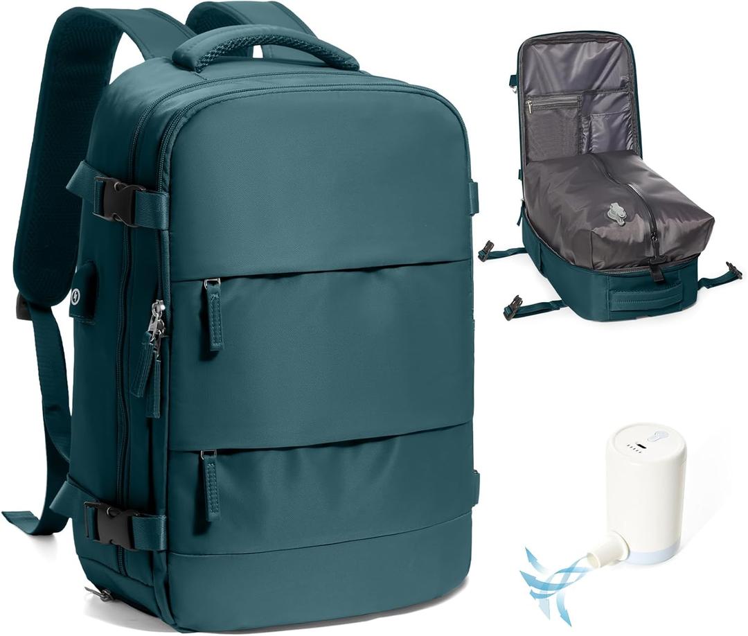 Vacuum Backpack Travel,Travel Backpack with Vacuum System, Easy Vac Pack Backpack with Pump,United Airlines Approved 18148 inch Personal Item Travel Bag,Peacock Blue