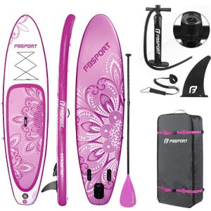 FBSPORT 11' Premium Stand Up Paddle Board, Yoga Board with Durable SUP Accessories & Carry Bag | Wide Stance, Surf Control, Non-Slip Deck, Leash, Paddle and Pump for Youth & Adult (Flower Purple)