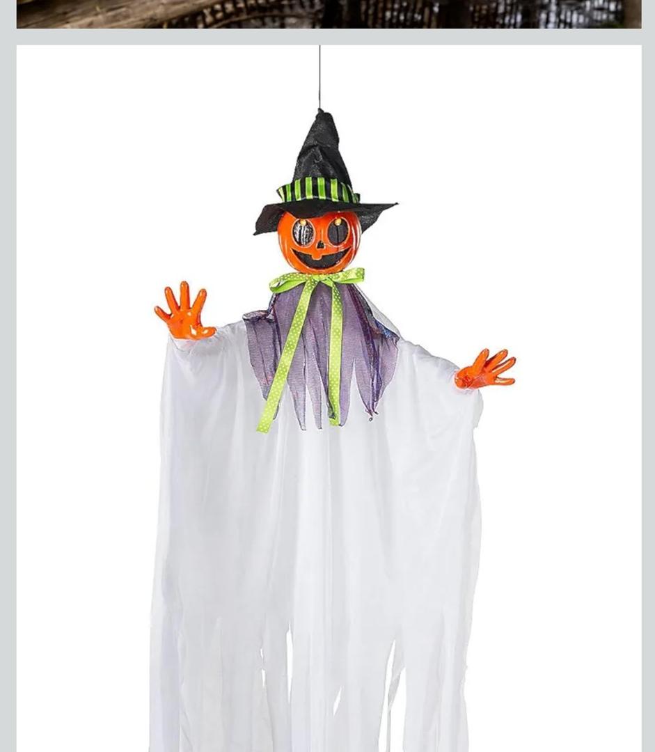 Halloween Express 47 1/4" Hanging Smiling Pumpkin Scarecrow Animated Prop Halloween Decoration
