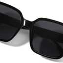 Womens Sunglasses Polarized Oversized Fashion Designer Square Classic Trendy Style (Black)