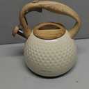 Hauce Radio Tea Kettle Stovetop Teapot, 2.5 Quart Loud Whistle Food Grade Stainless Steel and Smooth Wood Pattern Handle, Sophisticated Look for Hiking, Picnic, for Tea, Coffee Milky White