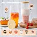 FECBK Glass Cups with Lids and Straws 40 oz Glass Tumbler with Straw and Lid 2 Pack Glass Tumbler with Handle Wide Mouth Iced Coffee Cups for Smoothies, Soda, Tea, with Bamboo Lids