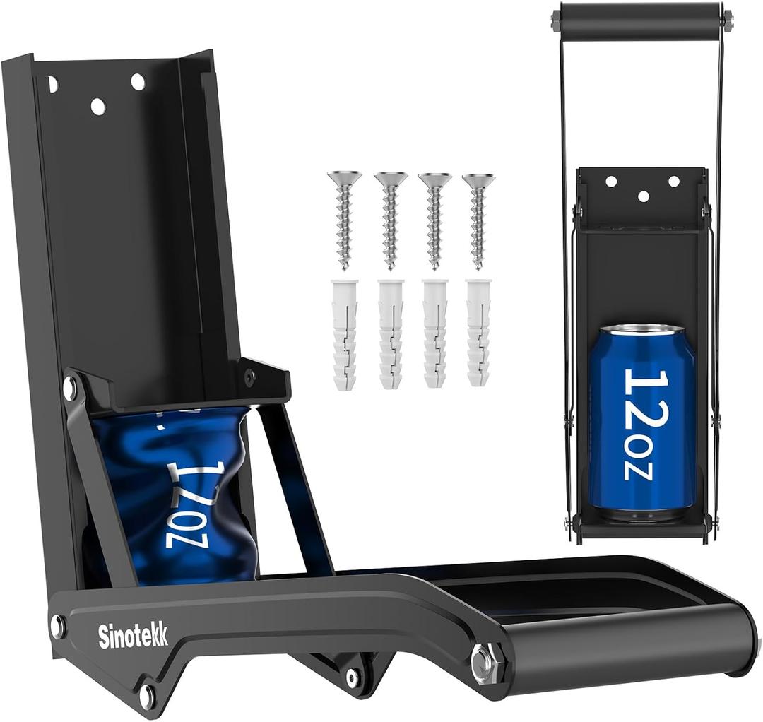 16 oz Can Crusher Wall Mounted | Heavy-Duty Thickened Steel | with Built-in Bottle Opener & Non-Slip Handle | Flattened Aluminum Can in Seconds | Space-Saving Recycling Tool for Home & Garage