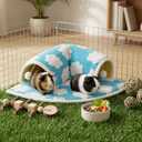 Avont Guinea Pig Hideout Tunnel Bed, Large Washable Hideaway House with Play Tunnel for Small Animals, Chinchillas Hamsters Chipmunks Dwarf Rabbits Rats -Cloud