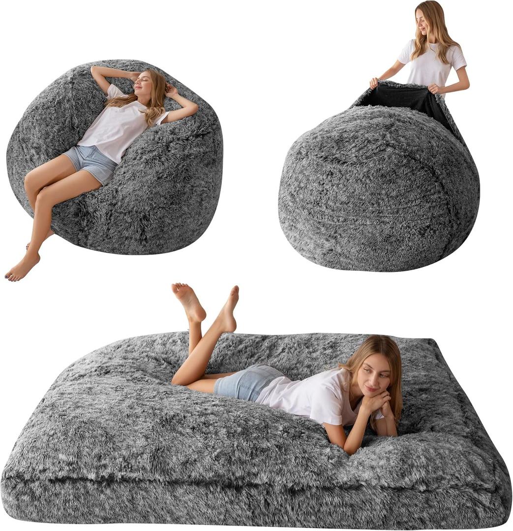 MAXYOYO Giant Bean Bag Chair Bed, Convertible Beanbag Folds from Lazy Chair to Floor Mattress Bed, Big Sofa Bed, High-Density Foam Filling, Machine Washable (Full, Black)