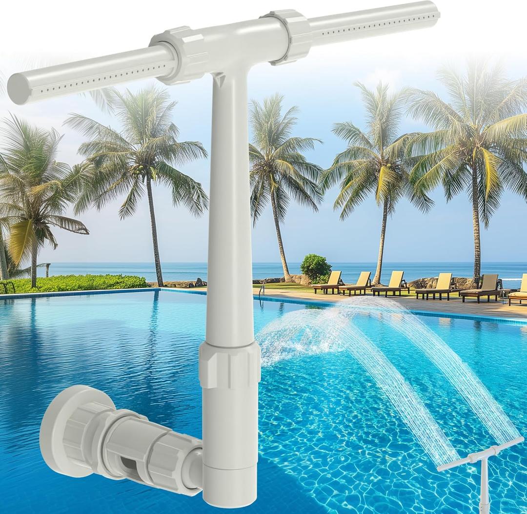 Dual Spray Pool Fountain, 10-20F Cooler Water for Above/In-Ground Pools, Dual Spray Waterfall Sprinkler Fountain, Adjustable Waterfall Cooling and Relaxation (Upgraded Gray, included 3inch Tube)