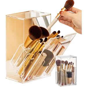 Makeup Brush Organizer With Lid,Thickened Acrylic Brush Holder Dust ProofEasy To Take,Makeup Brush Storage For Vanity Suitable For Shanks Less Than 0.78 In