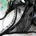 WDIRARA Women's 3 Piece Floral Lace Underwire Garter Lingerie Bra and Thong Set (Black, M)