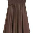 Sleeveless V Neck Midi Dress for Women Casual Summer Solid Smocked Waist A Line Flowy Dresses with Pockets (Brown, L)