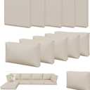 Aoxun 11pcs Patio Cushion Covers Replacement, Waterproof Outdoor Furniture Cushion Covers with Zipper and Non-Slip Bottom, Patio Sofa Couch 3 Sizes for Patio Sectional, Covers Only (Beige)