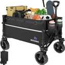 Collapsible Wagon Cart with Wheels Foldable - Folding Utility Heavy Duty Wagons Carts for Grocery Sports Garden Shopping Camping (120L, Black)