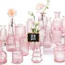 RUCKAE Pink Flower Vase in Bulk 8 Glass Bud Vases Vintage Small Vases for Centerpiece Table Wedding Decorations Home Decor Party (Pink)