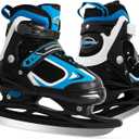 MammyGol Adjustable Ice Skates for Kids Youth Tean Hockey Lace-Up Boys or Girls Ice Skate for Beginner Age 4-12 Blue Black Teal Green (Large(5-8 US))