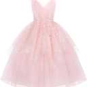 Flower Girl Formal Wedding Dress Sparkly Butterfly Junior Bridesmaid Pageant Outfit Princess First Communion Prom Gown (9-10 Years, Pink)