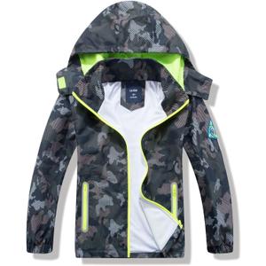 Waterproof Hooded Jacket for Boys Girls,Kids Raincoats Outdoor Windbreaker Dinosaur Rain Jacket 12-14Y
