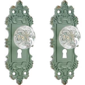 SOFFEE DESIGN 2pcs Vintage Cabinet Knob Dresser Drawer Pulls, Distressed Closet Handles with Clear Resin Knob, Door Knobs for Cupboard, Kitchen Furniture - Matte Green