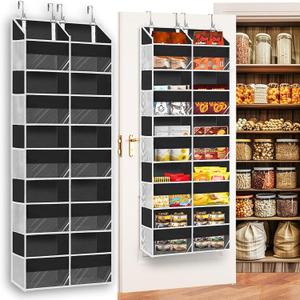 Over The Door Organizer 5 Tiers, Extra Large Behind Door Storage of 10 Compartments, 80 lbs Weight Capacity Hanging Storage Organizer with Clear Window Kids Toys, Shoes, Diapers, Room Storage (Black)