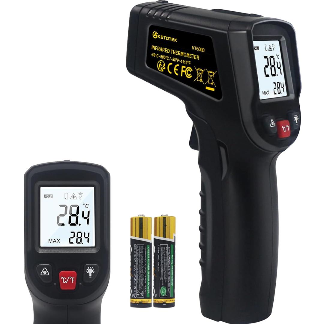 Infrared Thermometer Non Contact IR Digital Laser Temperature Gun -50600 (-581112) Adjustable Emissivity Thermometer Gun for Cooking (Black)